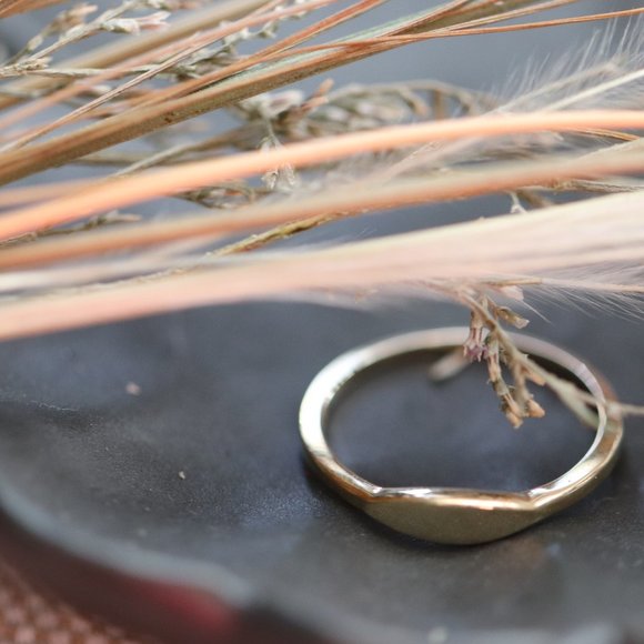 10K Solid Yellow Gold Slim Signet Ring - "Etched in Bone" by Brightlyand… - Picture 5 of 9